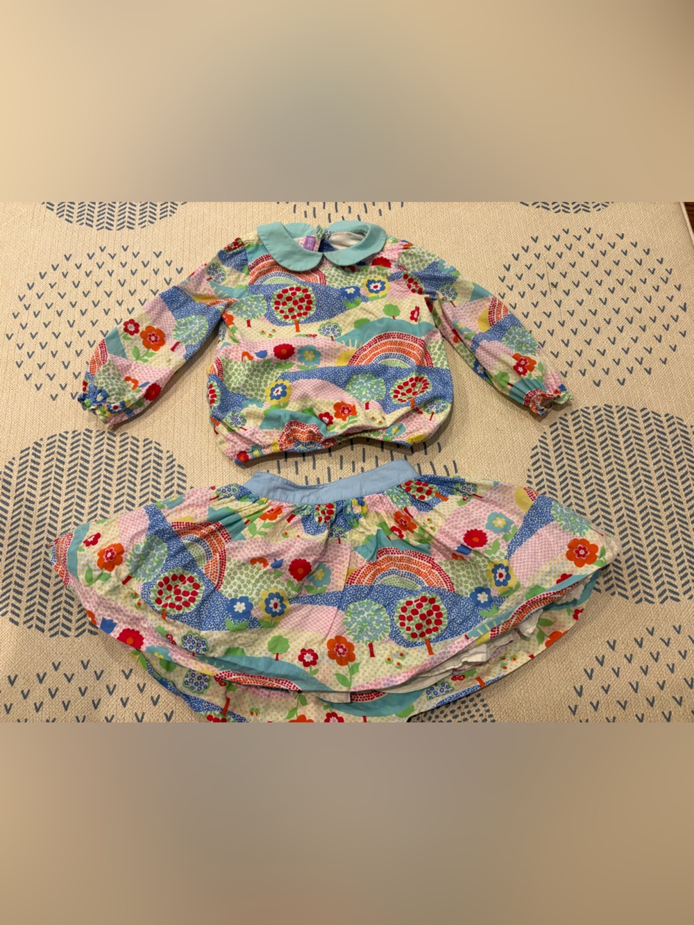 Girls Long-Sleeve Floral Patchwork Matching Set in Multi-Color